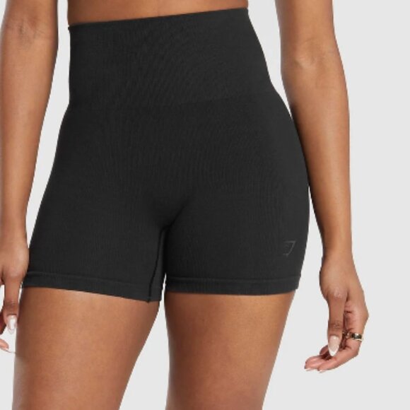 BNWT GYMSHARK Ribbed Cotton Seamless Shorts BLACK SZ S SOLD OUT - Picture 1 of 15